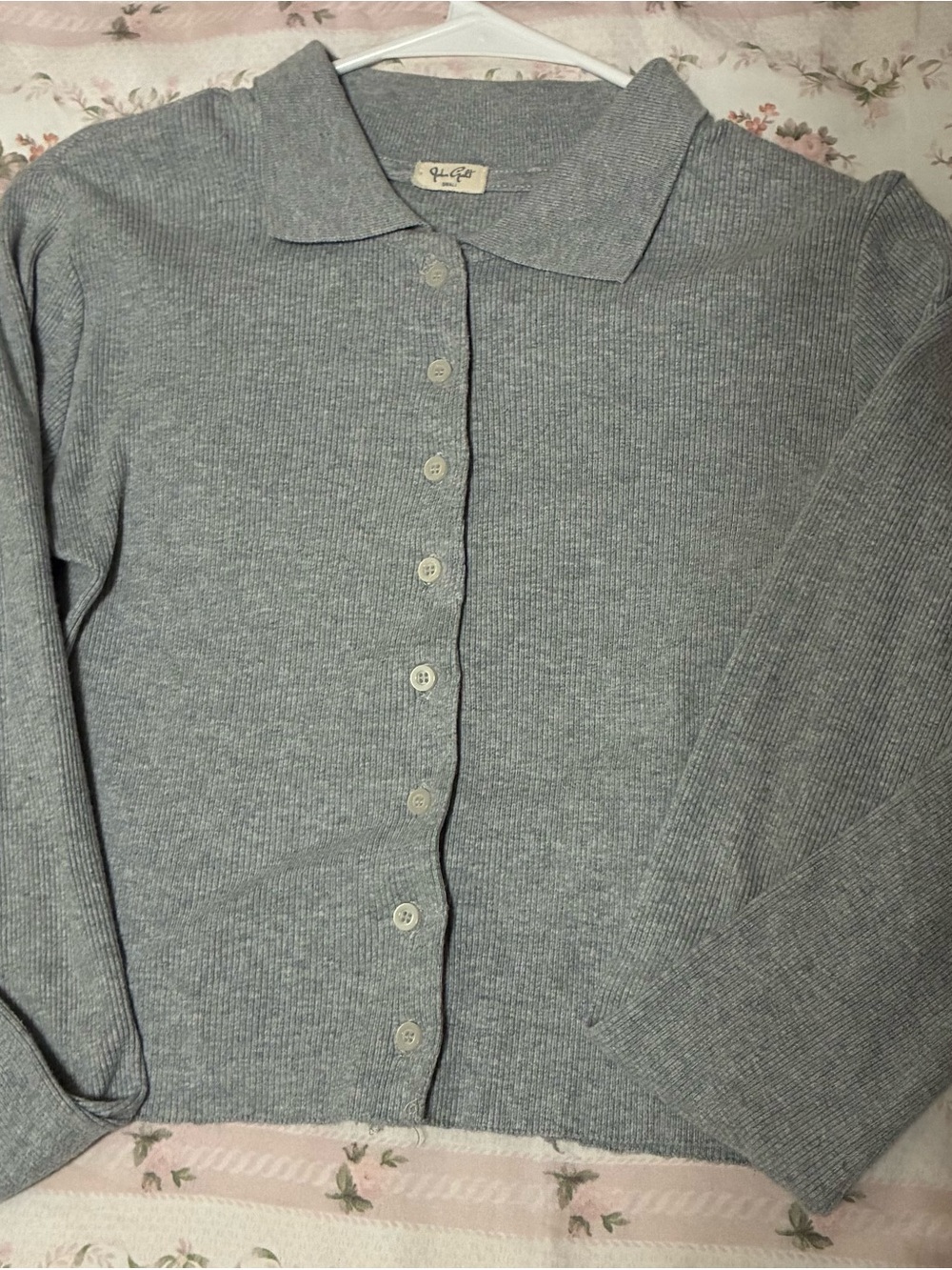Brandy Melville Light Gray Ribbed Button-Up Polo Cardigan